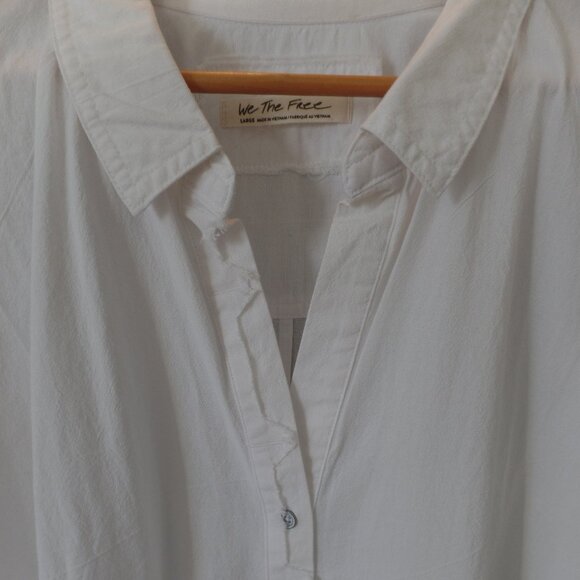 Free People Hi-Low Raw Edge Blouse 100% Cotton Oversized LARGE NWOT - Picture 2 of 10
